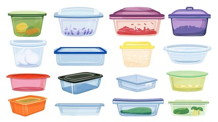 Wall Mural - A versatile collection of colorful plastic food containers with lids for organized kitchens