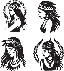 Boho Style Minimalist Woman Silhouette Vector Set