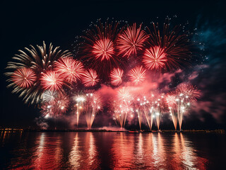 Wall Mural - Explosive lights adorn the sky on a festive celebration night