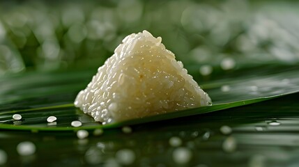 Wall Mural - Glistening Green Leaf with Water Droplets in Nature Closeup