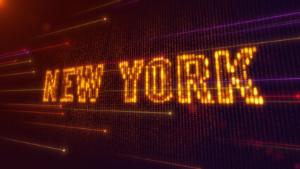 Wall Mural - abstract futuristic orange purple shiny perspective square hud mosaic grid of new york digital displ