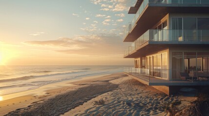 A beach house with large balconies overlooking the ocean