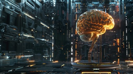 Wall Mural - ai brain concept, human brain vs ai technologies, neuroscience