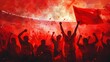 © AriyaniAI - watercolor illustration of excited emotional crowd of sport fans cheering and screaming on match at stadium, the fans wearing red t-shirt generative AI