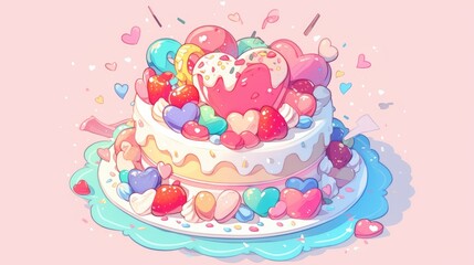 Sticker - Sweet cake with heart shaped doodle clipart