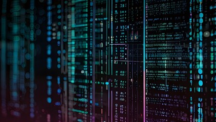 The essence of business intelligence technology with an abstract background depicting binary code algorithms and deep learning concepts. Generative Ai