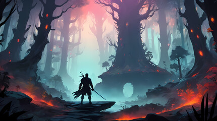 Canvas Print - game/story concept art- castle/warrior/monster/magic/adventure