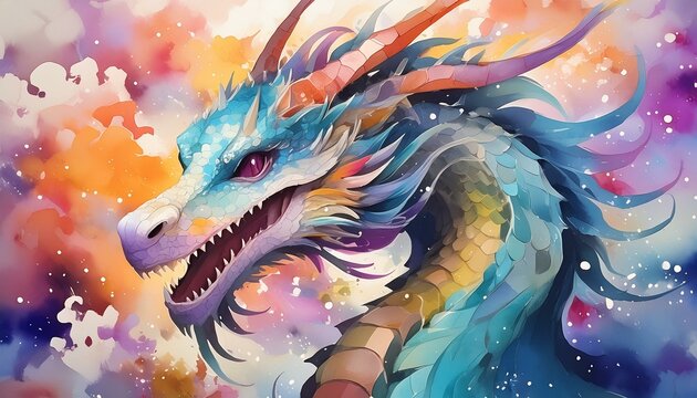 Fantasy dragon watercolor illustration.