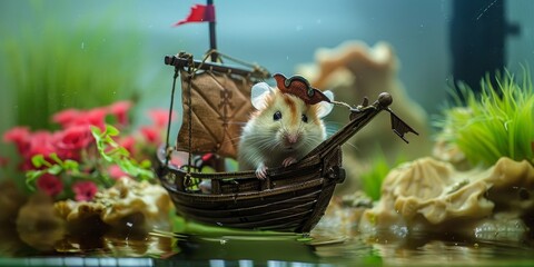 A hamster dressed as a tiny pirate generated by AI