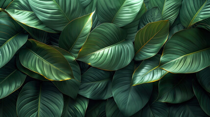 Wall Mural - leaves of Spathiphyllum cannifolium, abstract green texture, nature background, tropical leaf