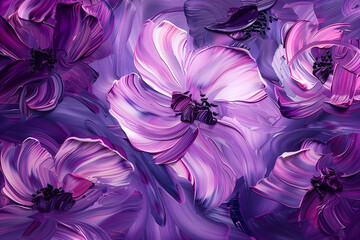 Wall Mural - Abstract modern art painting with flowers. Royal purple color. Generative AI.