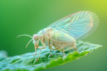 Wall Mural - ai generated illustration of an insect perched on a leaf in a lush green environment