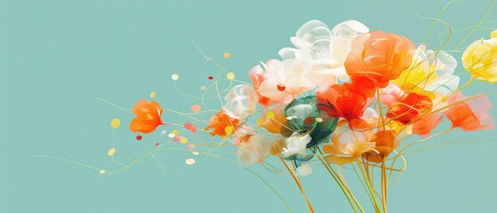 Wall Mural - A vibrant, abstract bouquet of colorful flowers on a blue background, showcasing artistry and creativity. Ideal for decorative and design projects.