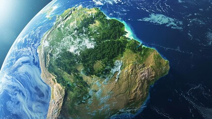 Wall Mural - highly detailed 3d rendering of earth focused on south america with lush amazon rainforest and majestic andes mountains digital illustration