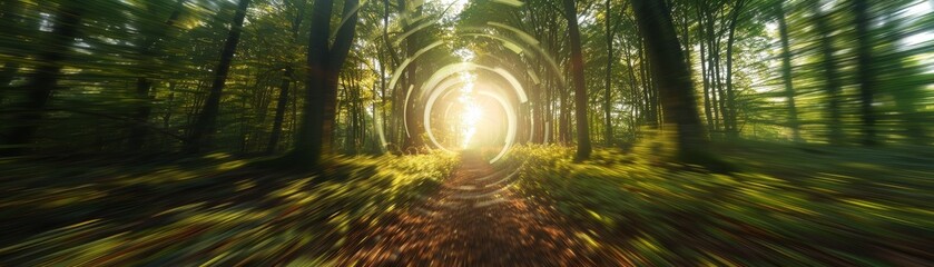 Canvas Print - A forest with a sun shining through a tunnel