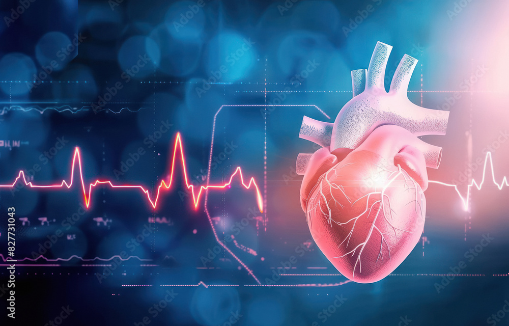 Human heart with red cardiac pulse line. Stock Photo | Adobe Stock