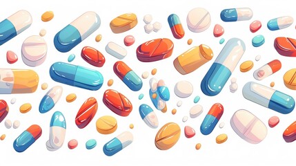 Wall Mural - Illustration of medical pills and tablets used for treating diseases isolated on a white background