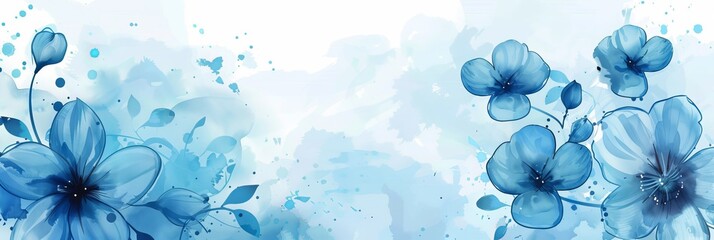 Wall Mural - Blue watercolor floral background vecto