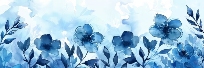Wall Mural - Blue watercolor floral background vector