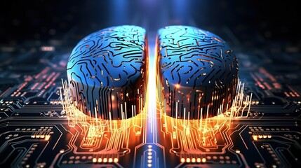 A digital brain made of circuit boards and glowing data streams, symbolizing the advanced technology behind AI learning for web development in Cwealth

