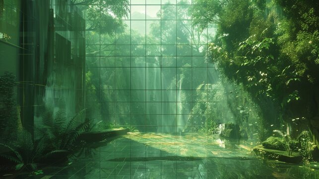 3D Holographic grids overlaying natural scenes