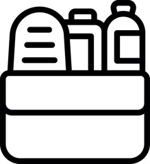 Sticker - Vector illustration of a shopping bag with food items in a simple line art style