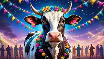 Wall Mural - Eid celebration decorative cow illustration, Eid Mubarak, Eid Designs