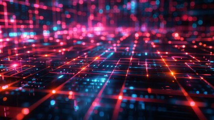 Digital Gridlines: High-tech gridlines with glowing intersections. Use of neon colors on dark backgrounds.