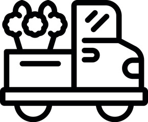 Poster - Line art icon of an electric delivery truck with tree symbols, representing sustainable transport