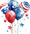 © RAJONI KUMAR SHAHA - 4th of july Watercolor  Balloon Clipart, Independence Day of America, Memorial, Flag Day party celebration decor concept.