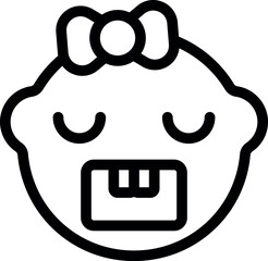 Sticker - Black and white line art of a cartoon baby face with a bow, expressing a playful mood