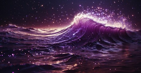 Wall Mural - intricate purple particle wave with shimmering stars, abstract