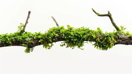 isolated Moss-Covered Branch on white background