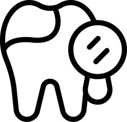 Poster - Minimalistic black and white dental checkup icon illustration with magnifying glass. Tooth. And cavity symbols in line art vector graphic design