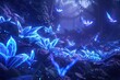 © Tuyres - Bioluminescent Jungle with Glowing Blue Plants. Generative AI.
