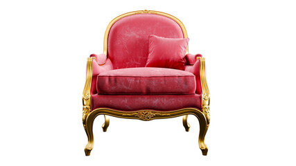 Wall Mural - 3d render of red and gold classic armchir isolated on transparent background