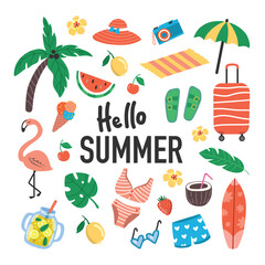 Fototapete - Summer collection. Set of summer icons and design elements.