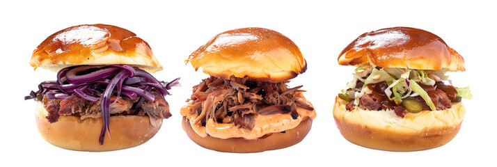 Wall Mural - set of sliders, including beef and pulled pork, isolated on transparent background