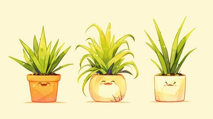Wall Mural - Spider plants with a wicked twist are chilling out in their cute cartoon pots