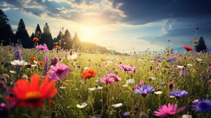 Wall Mural - a sun-drenched meadow bursting with wildflowers, 