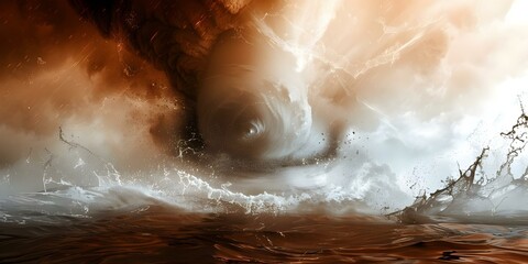 Wall Mural - Modern tornado artwork featuring dark backdrop with water and dust elements. Concept Tornado Artwork, Modern Design, Dark Backdrop, Water Elements, Dust Effects