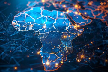 Digital Map of Africa Network Connection created with Generative AI