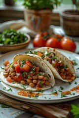 Wall Mural - A couple of tacos are placed neatly on top of a clean white plate