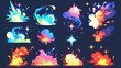 © AkuAku - Explore a captivating assortment of timeless 2D cartoon FX effects featuring 10 dynamic elements question mark exclamation mark flash span smoke blow multicolored glitter steam stars and sp