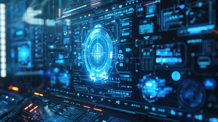 Wall Mural - background holographic interfaces displaying blue glowing