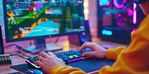 A game developer codes a thrilling level for their new game, their imagination the only limit to what they can create