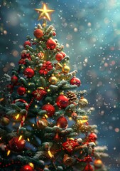 Wall Mural - Christmas Tree with Ornaments and Lights