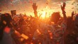 © Iuliia Metkalova - Vibrant Sunset Music Festival with Excited Crowd and Confetti. Generative ai