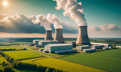  Green energy of the future: a nuclear power plant amidst endless fields