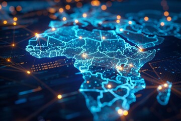 Digital Map of Africa Network Connection created with Generative AI